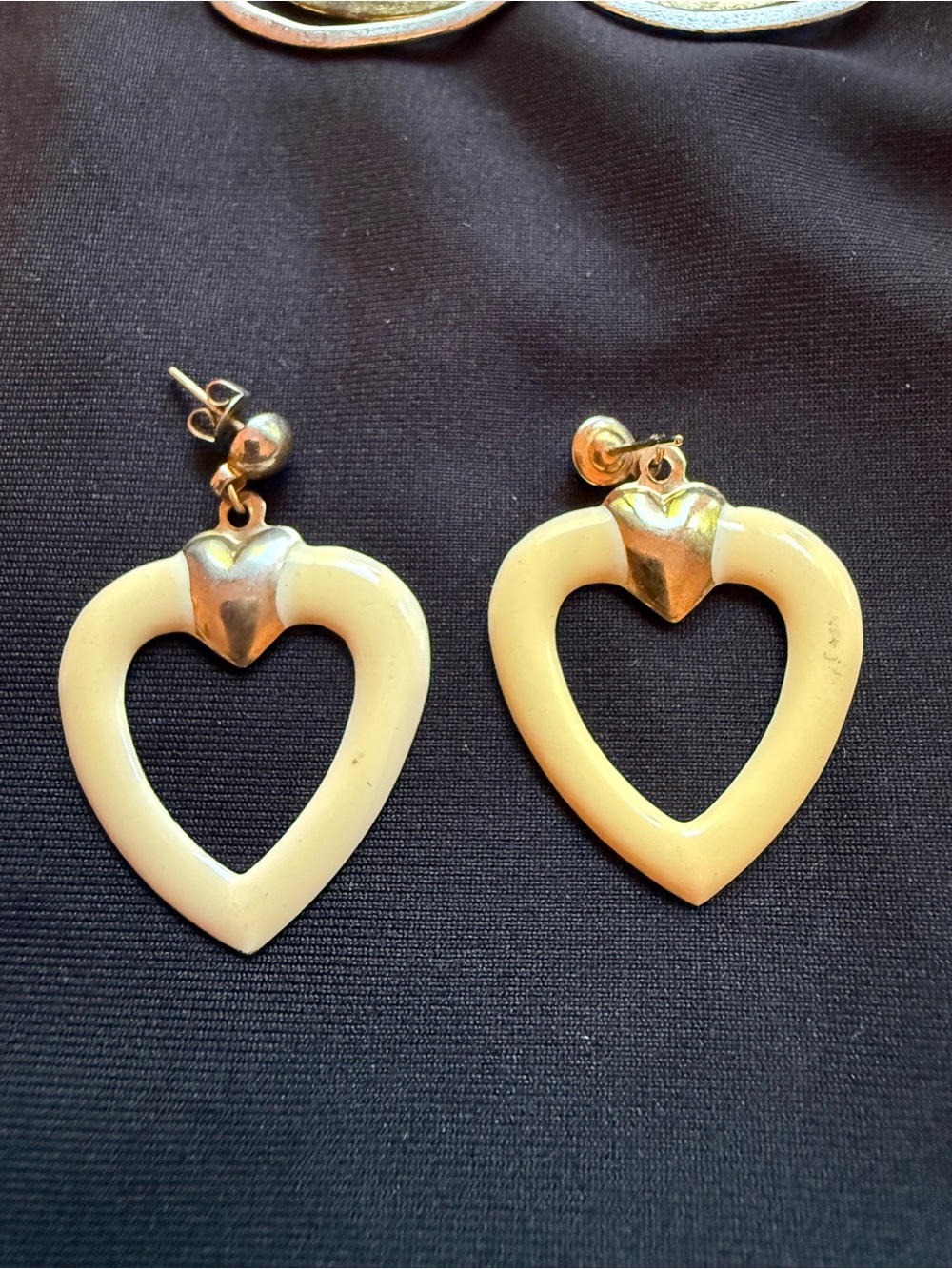 Gold & Cream Heart Drop Earrings